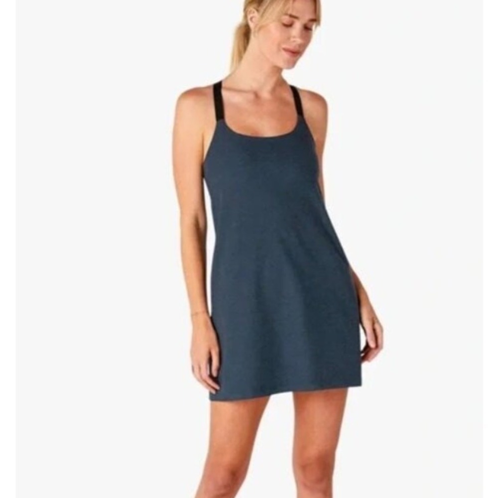 Beyond Yoga Sacedye Move It Dress Women Size M Navy Athletic Stretch Sporty Chic - Picture 2 of 8